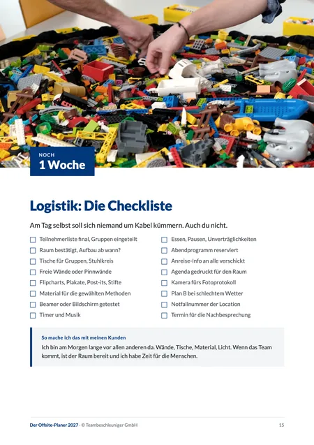 Seite aus dem Offsite-Planer: Logistik-Checkliste